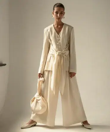 AP014 - Cream Vintage Wool Wide Leg Pants