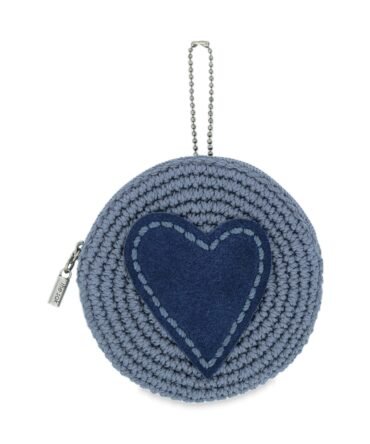Circle Coin Pouch - Hand Crochet - Maritime Indigo Suede Heart