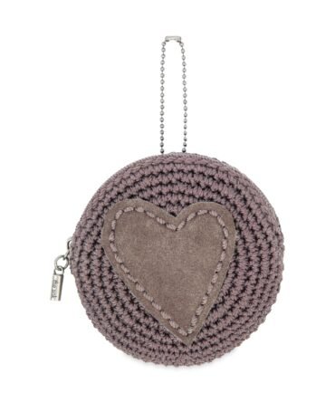 Circle Coin Pouch - Hand Crochet - Mushroom Suede Heart