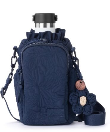Banyan Drawstring Crossbody - EcoTwill - Navy Flower Blossom Quilted
