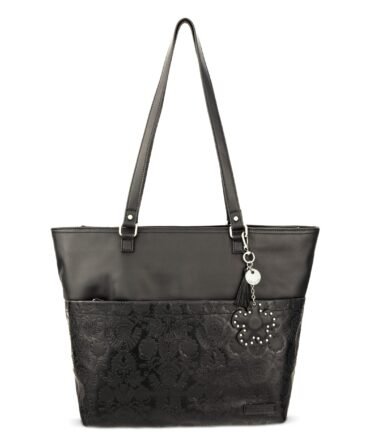 Banyan Shoulder Tote - EcoTwill - Black Floral Embossed