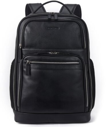 Premium Black Leather 15.6inch Laptop Backpack for Men