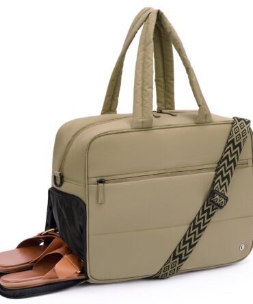 Weekender Travel Bag for Women Puffer Tote Bag Carry On Duffle Overnight Bags with Shoe Compartment Black
