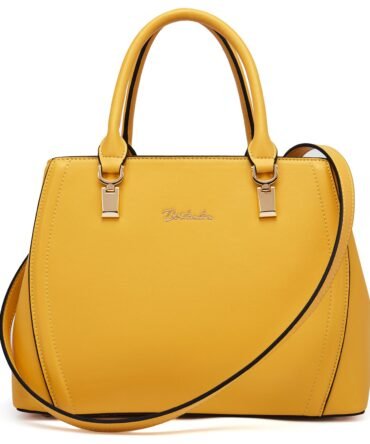 Designer 11'' Leather Satchel With Crossbody Strap-Yellow & Pink