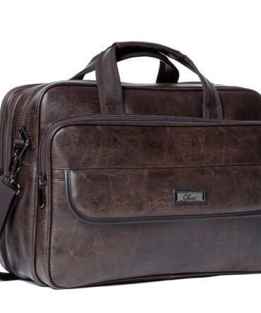 Leather Briefcases for Men Expandable 15.6 Inch Laptop Bag Large Business Vintage Travel Computer Shoulder Bag Brown