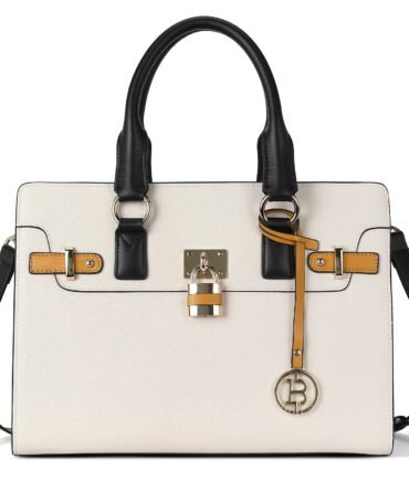 Women Leather Handbags Designer Satchel Purses Two-Tone Top Handle Work Shoulder Tote Bags
