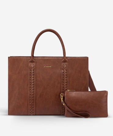 2Pcs Vintage Leather Laptop Bag, 15.6" 17.3"