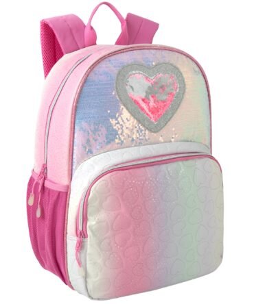 17-inch Bulk Pink Heart Quilted Girl's Backpack with Heart-Shaped Confetti