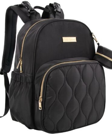 Baby Essentials Front Quilted Pocket Diaper Bag Backpack + Changing Pad + Pacifier Pouch - Black