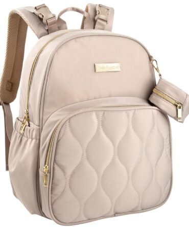 Baby Essentials Front Quilted Pocket Diaper Bag Backpack + Changing Pad + Pacifier Pouch - Beige