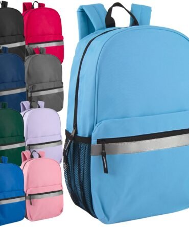 17-Inch Bulk Safety Reflective Backpack with Side Pocket - 9 Color Assortment