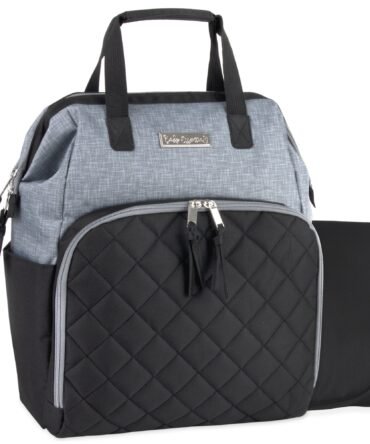 Baby Essentials Quilted Diaper Bag Backpack w Changing Pad - Black & Grey