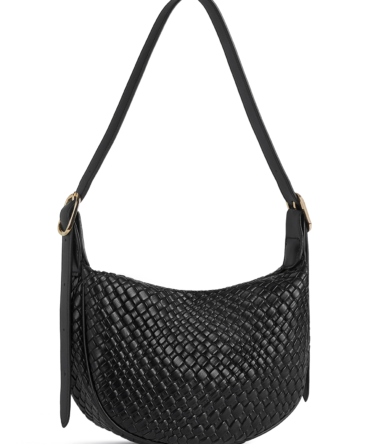 KWELI Woven Leather Half Moon Shoulder Bag