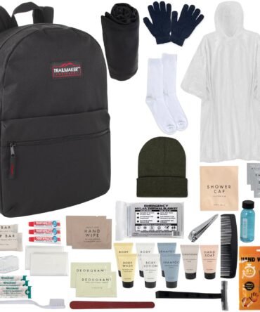 45-Piece Warm Essential Homeless Hygiene Kit with Backpack, Blanket, Rain Poncho & Socks